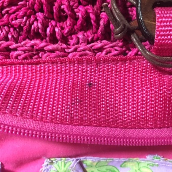 Liz Claiborne Pink Corn Husk Weave Wooden Handle Handbag Tote Large - Picture 11 of 12